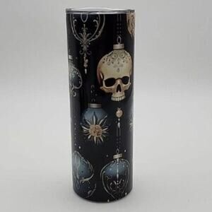 Dark Christmas Tumbler With Lid & Straw 20 oz Elegant Gothic Skulls Ornaments